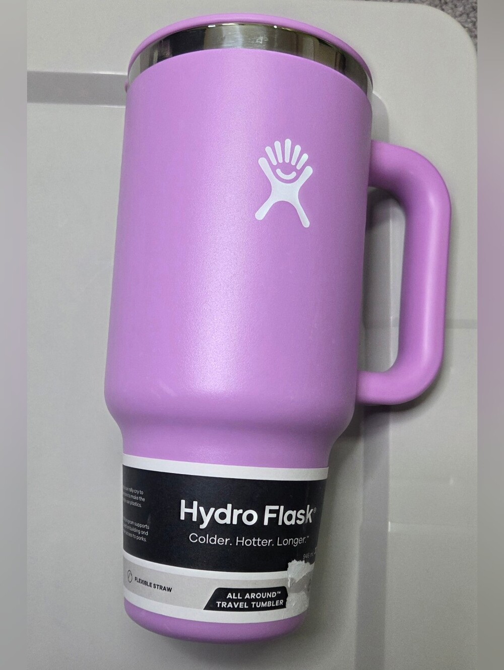 Hydro Flask Pink Travel Mug with Handle - Insulated Party Cup